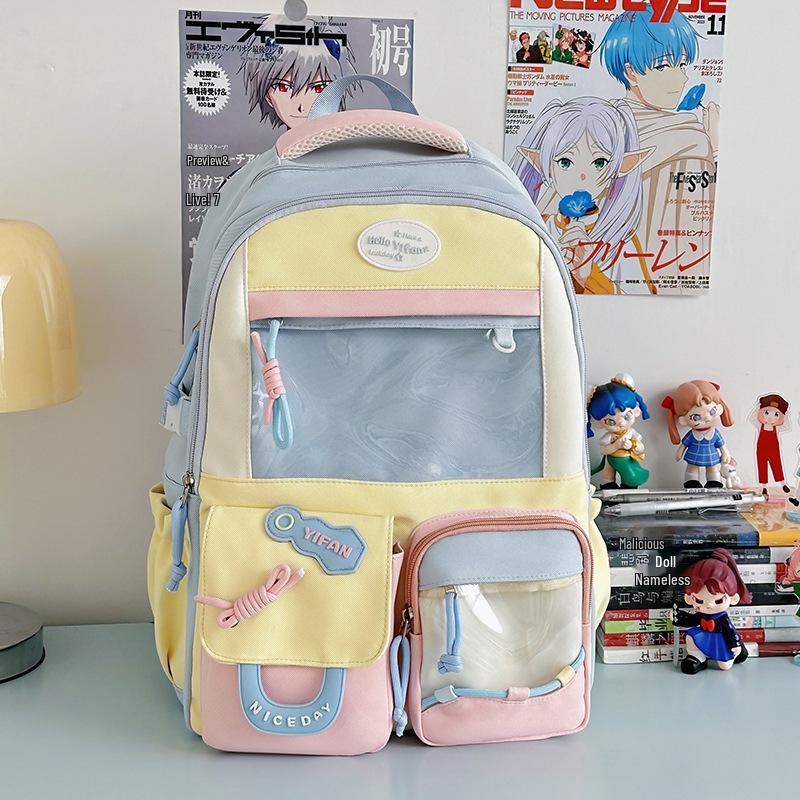 Kolorowy damski plecak szkolny Ita: Uroczy, Przestronny, Przezroczysty Plecak na Odznaki