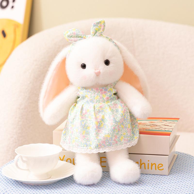 

Floral Dress Plush Bunny Toy For Kids Soft Animal Decor Gift For Children 35cm