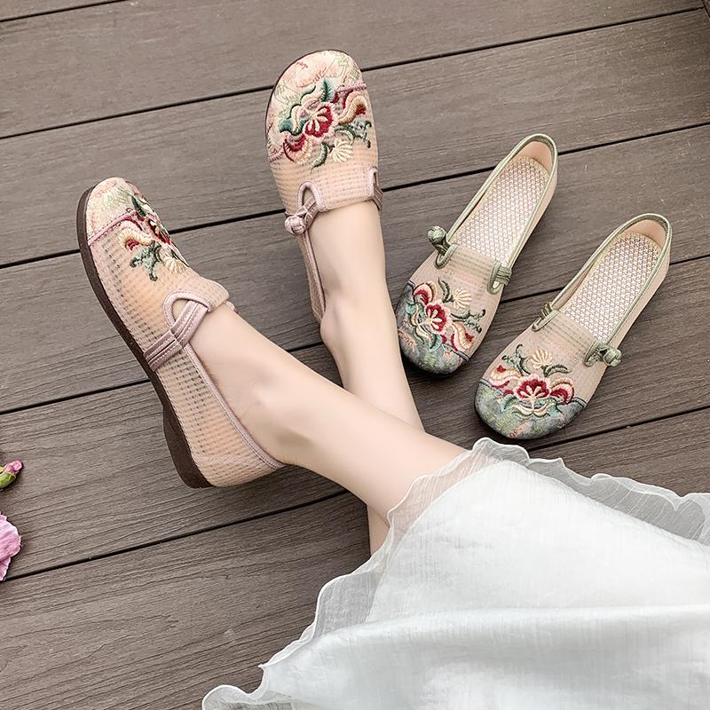 Fashion Summer Tennis Shoes New Women's Casual Breathable Sling Embroidered Lefu Shoes Fashion Hollow Cloth Shoes