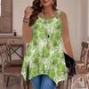 Modische Damen-Freizeit-Sport-Weste mit Doppelring, Große Trägertop-Weste mit Kleeblatt-Druckmustern, Unregelmäßiger Saum, Elegant und Schlicht