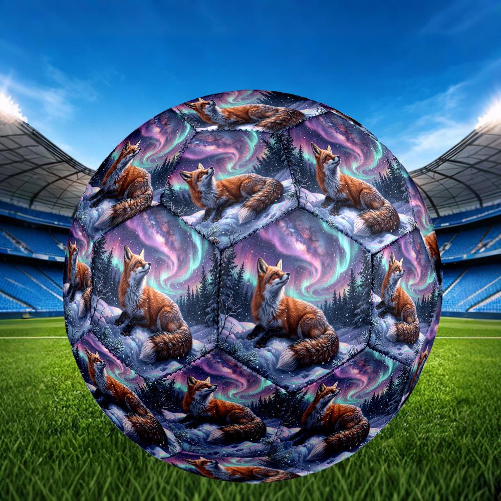 1pc Winter Fox Aurora Theme Soccer Ball Football, Size 5, Lightweight PVC, Outdoor Training Soccer Ball,Sports Gift T61463