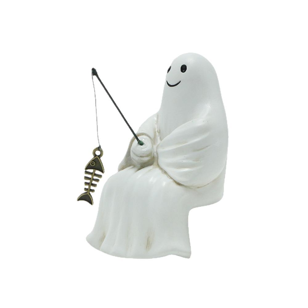 

Cute Sitting Ghost Fishing Statue Cartoon Tabletop Decoration Ornament Desk белый