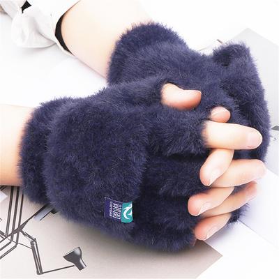 Guantes sin dedos de felpa para mujer, manoplas de invierno suaves y cálidas para estudiantes, guantes convertibles para exteriores, guantes para escribir gruesos para protección contra el frío