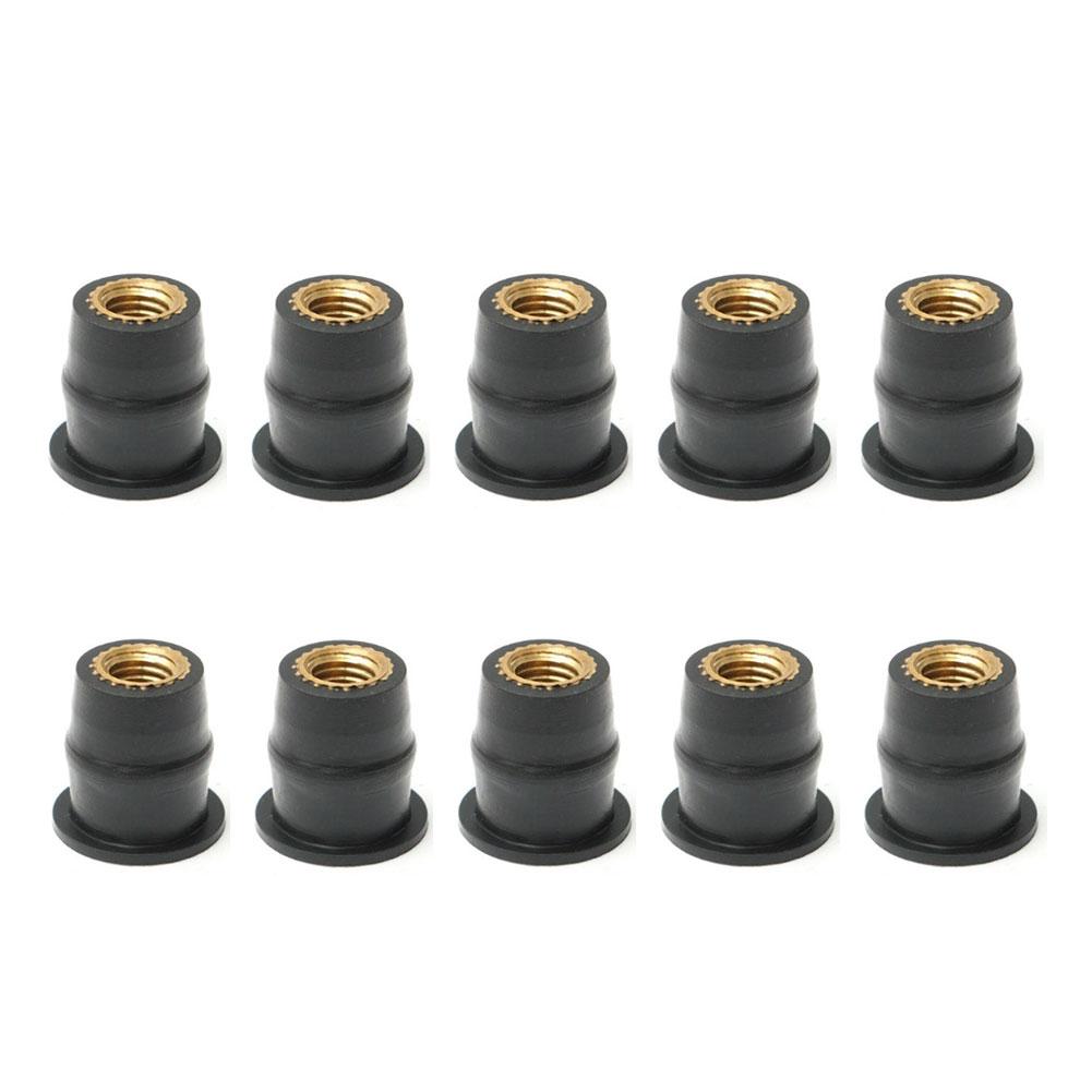 10 Stück M6 M5 Gummimuttern, metrische Motorrad-Windschutzscheibenmuttern, Messingmuttern für Windschutzscheiben, Verkleidungen, Motorhauben M9I5