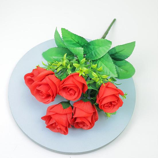 Artificial Rose Flower 6 Heads Fake Silk Floral Arrangement Realistic Rose Bouquet with Long Stem for Bridal Bouquet Valentines Day