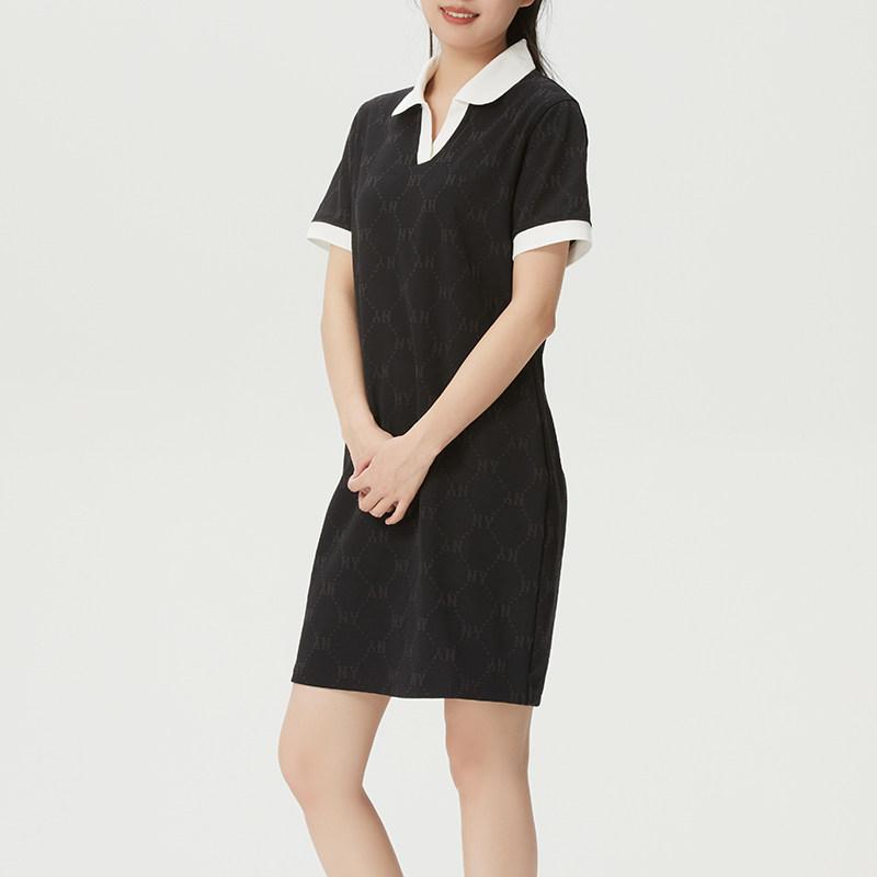 MLB New York Yankees Trendy Color Block Casual Polo Dress Women dress 3FOPM0263-50BKS