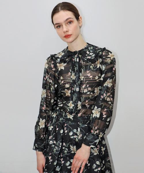 Demi Gnimonic Flower Frill Black Blouse_ Flower Frill Black Bl Black/Free