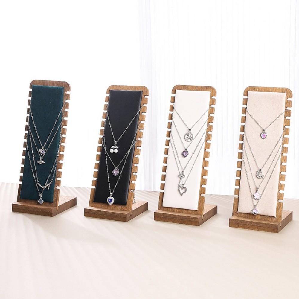 New Wood Necklace Display Stand Square Detachable Jewelry Organizer Leather Flock Wooden Storage Rack Jewelry
