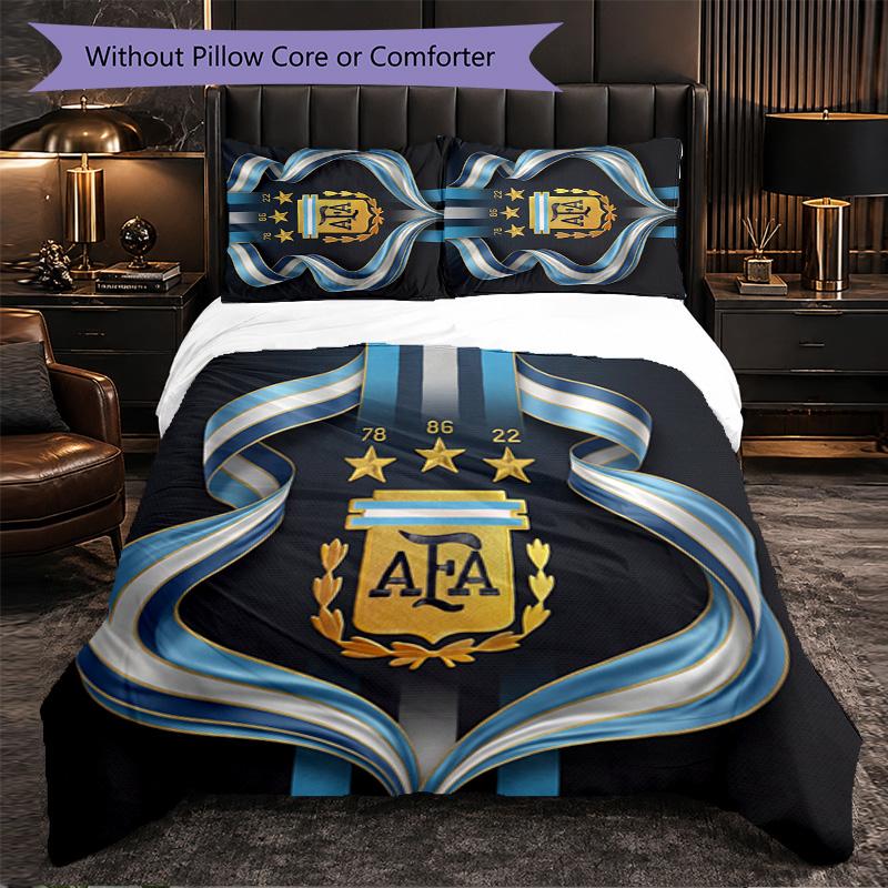 Argentina Football Pattern 3 Pieces Bedding Set Soft Microfiber Duvet Cover with Pillow Cases for Bedroom