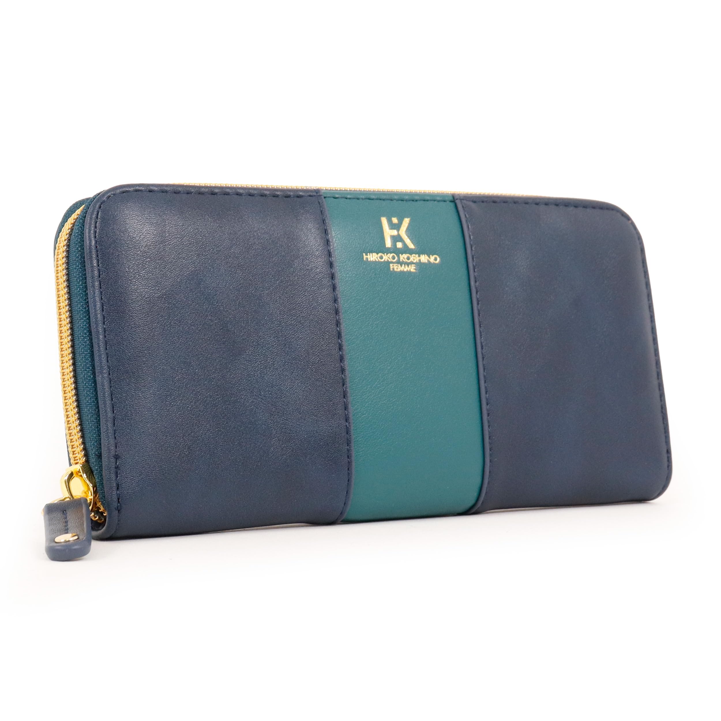 Женский длинный кошелек Hiroko Koshino с круглым простым полосатым элегантным брендовым дизайном, женская молния, двухцветная строчка, (синий) синий