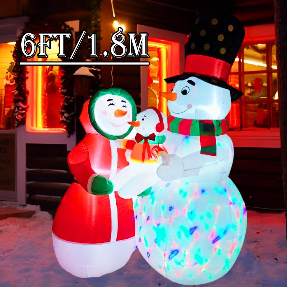 1,8m/6FT aufblasbare Weihnachtsdekoration Spielzeug Cartoon Schneemann Familie aufblasbares Modell mit LED-Lichtern Haus Außen Weihnachten Deko