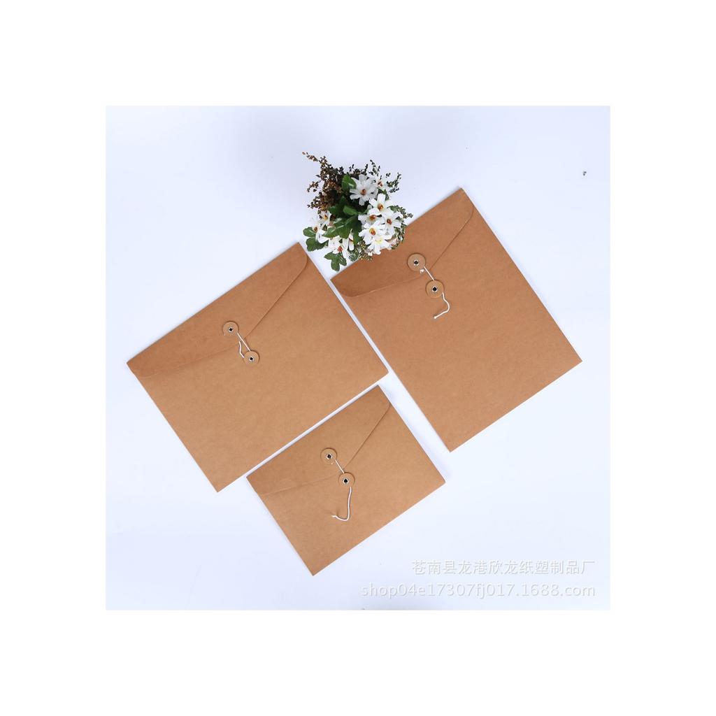 A4 Horizontal Kraft Paper File & Document Storage Bag with String Closure and Custom Logo