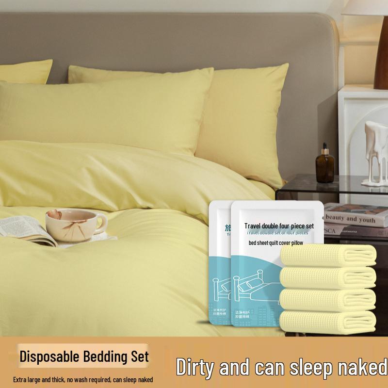 Set di biancheria da letto usa e getta portatile da viaggio: Lenzuolo Matrimoniale Spesso, Anti-Sporco e Copripiumino Colorato.