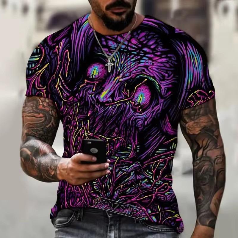 Summer Men's Casual T-shirt Street Fashion Short Sleeve Harajuku Graffiti 3D Printed Full Match Round Neck New Tops