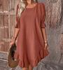 Plus Size Casual Volné Mid šaty pro ženy Letní elegantní vintage šaty A-Line Dámské bavlněné lněné šaty