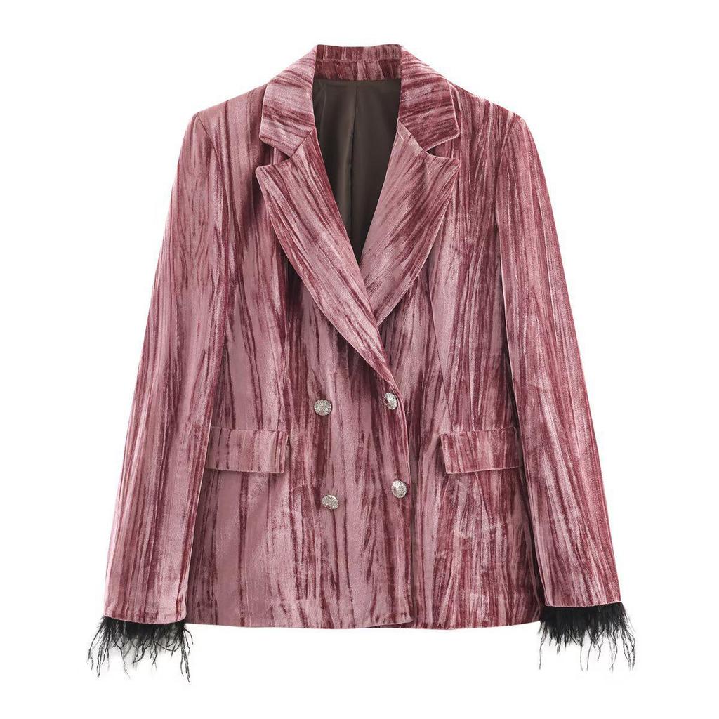 Women's Velvet Suit: 2025 European & American Style Jacket with Wide-Leg Pants