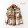 Chaqueta de abrigo a cuadros para mujer, abrigo informal holgado, camisas de lana gruesas de manga larga a la moda para otoño
