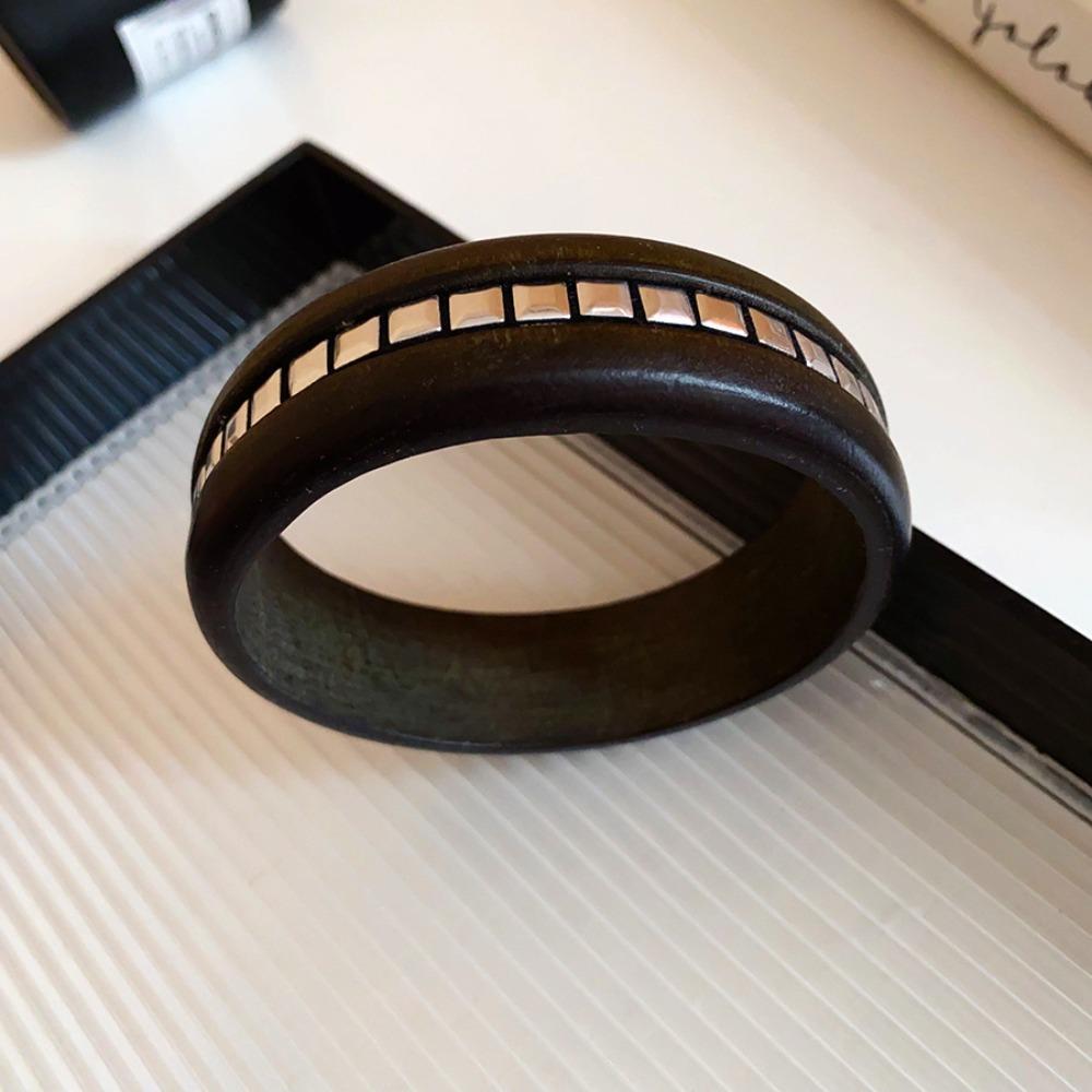Punk Wooden Bracelet Wide Rivets Bangle Vintage Round Bracelet  Women