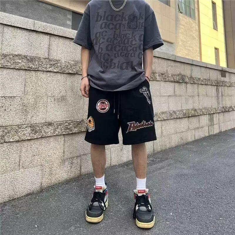 

Шорты мужские летние модные брендовые прямые свободные повседневные брюки тонкие спортивные пятиточечные мужские новые стильные One size чёрный