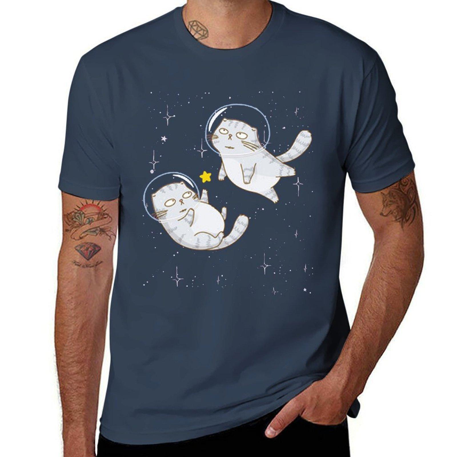 Cats Playing Whit Star TShirt Breathable Basic Cotton TShirt S