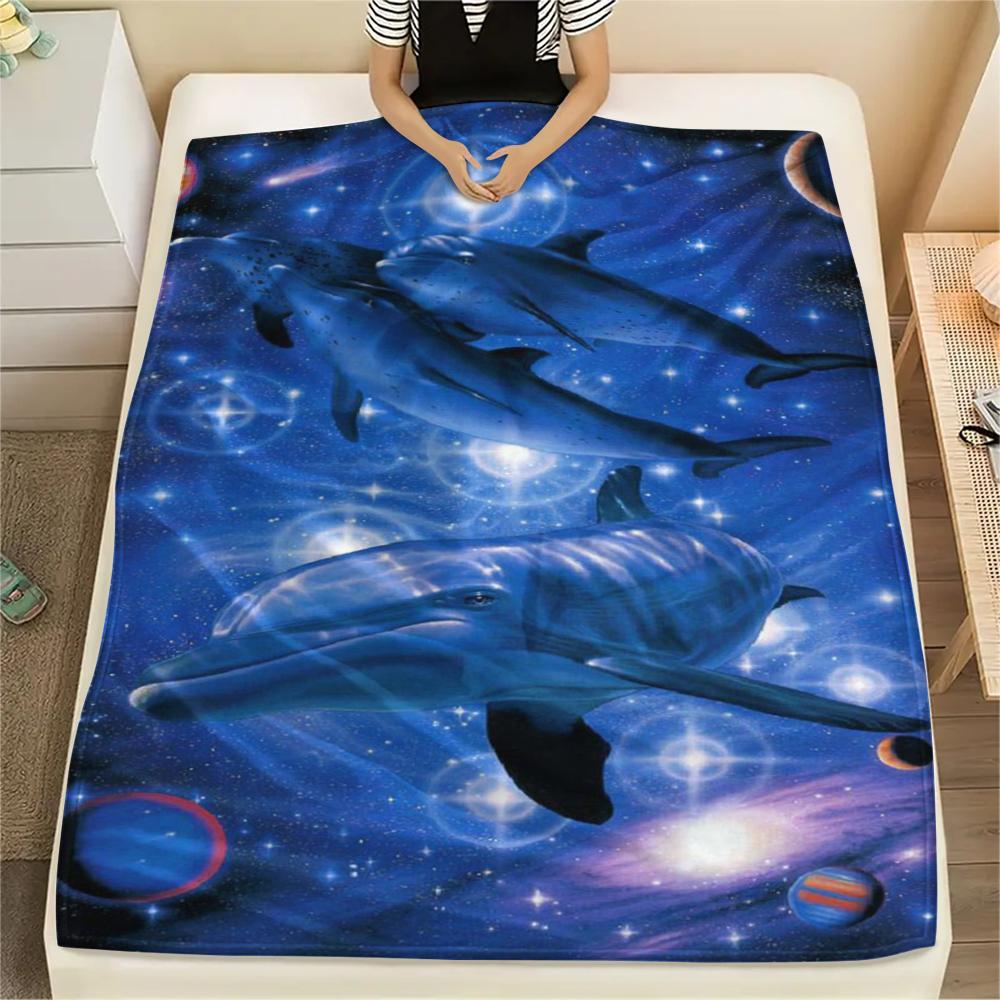1Pc Dolphins Print Flannel Blanket, High Quality Comfortable for All Seasons, Home Decor, Warmth and Comfort, Perfect for Christmas Gifts
