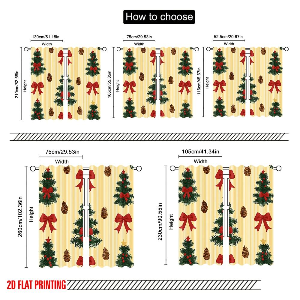 2 Stück 2D-Ebene Druck Beliebte Vorhänge Weihnachtsbäume Schleifen Schneeflocken Vielseitiger Polyesterstoff (ohne Stange) Draussen