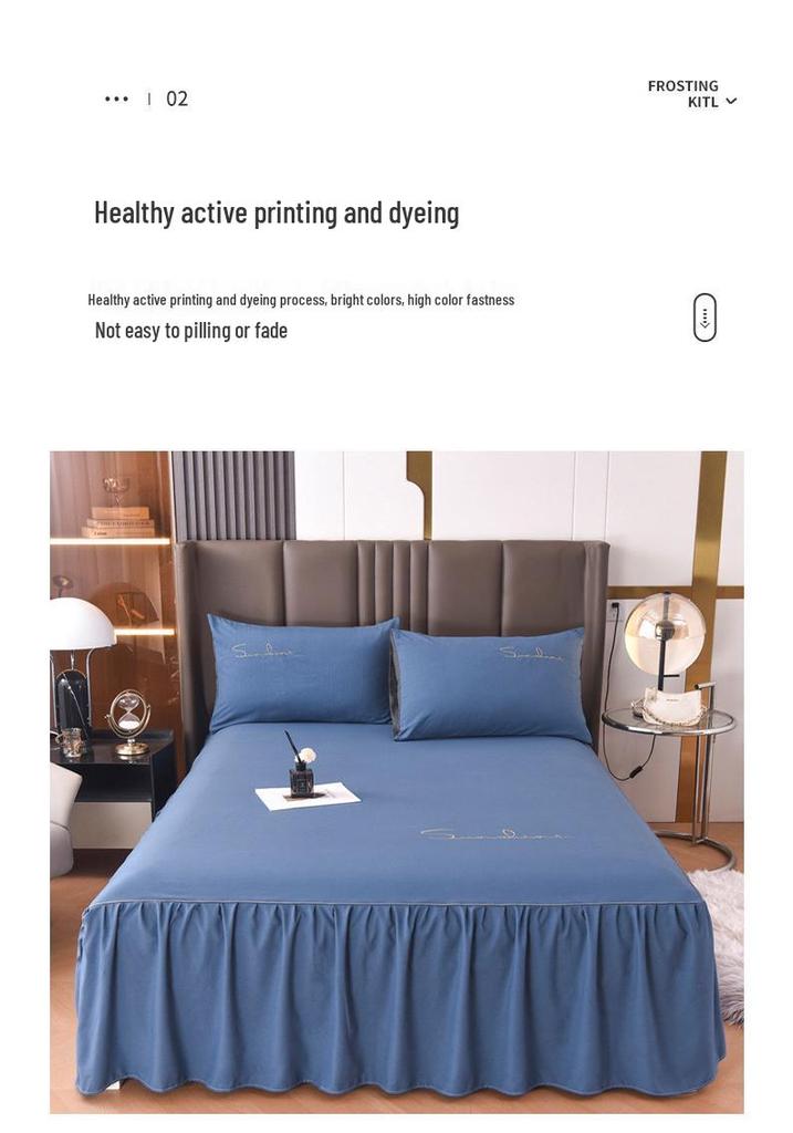 Solid Color Washed Cotton Lace Bed Skirt Mattress Protector