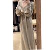 [] Lazy wind v-neck knitted sweater dress autumn and winter new high-end inner long skirt
