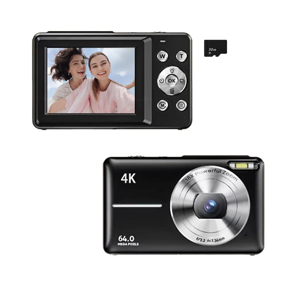 4K 30FPS Digital Camera A05 A 64MP 2.4 Inch Screen Photo Video 18X 32GB Card Built In Battery Black