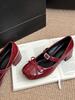Lolita bow student jk small leather shoes female Mary Jane single shoes with thick heel burgundy