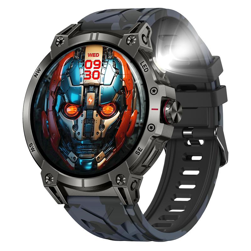 KC89 Smart Watch Men Outdoor Sports LED Flashlight Copmpass Bluetooth Call AI Voice Health Monitoring Fitness Track Smartwatch
