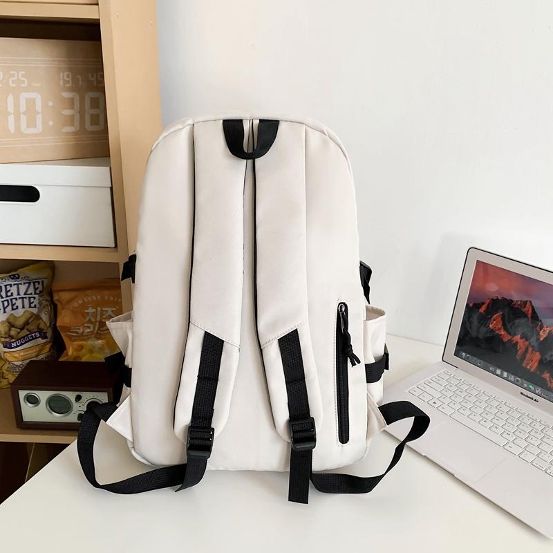 Male Solid Color Backpack Female Large Capacity Travel Backpack Junior High School Student Schoolbag