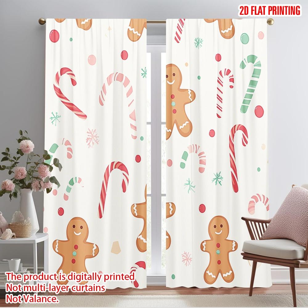 

2pcs,2D plane printing Contemporary Curtains Gingerbread Candy Cane Durable Polyester (without rod) Holiday Perfect for Bedroom 52.50×116.00 CM 2pcs