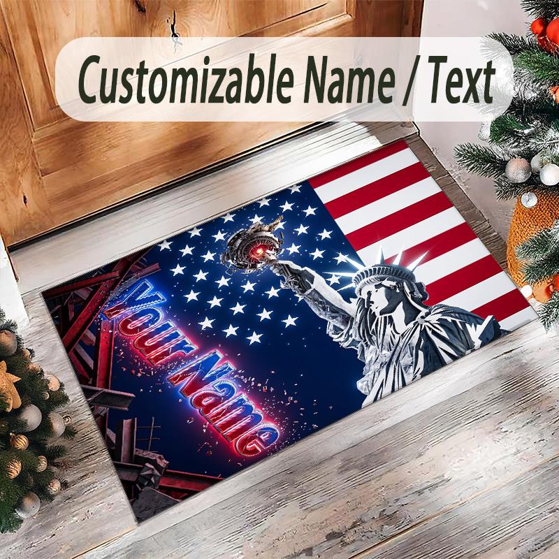 Amerikanisches Patriotisches Thema Kristall Samt Teppich Personalisierter Benutzerdefinierter Name Text Weiche Bodenmatte Heimdekoration