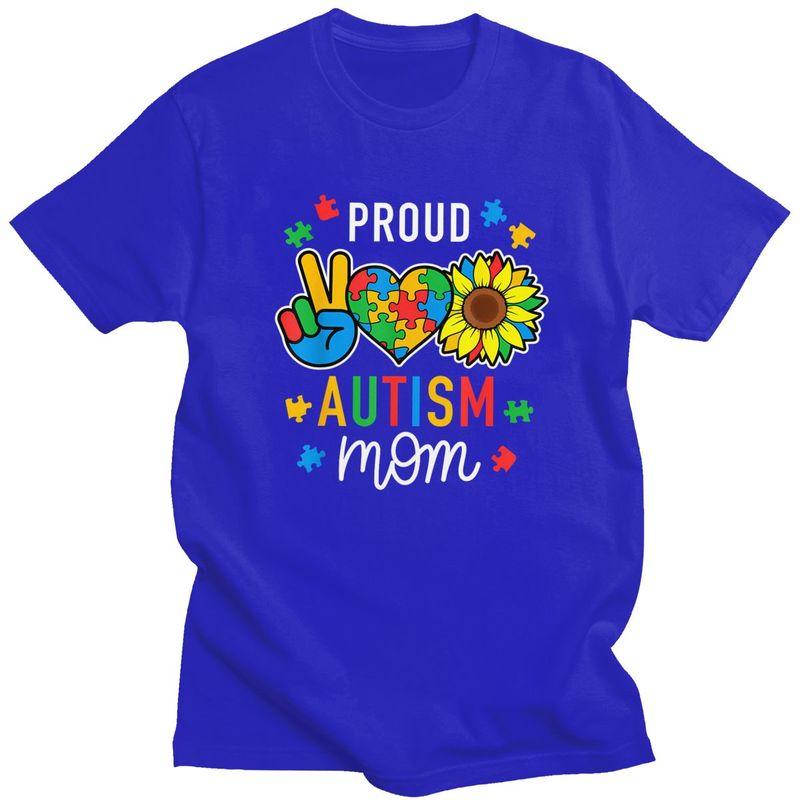 Im A Proud Autism Mom Awareness T Shirts 100 Cotton Tee Tops Streetwear Round Neck Tshirt Fashion ShortSleeve Clothes