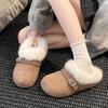 Buckle loose fluffy flanged platform slippers women's 2025 winter retro versatile simple outer wear Doudou shoes cotton shoes