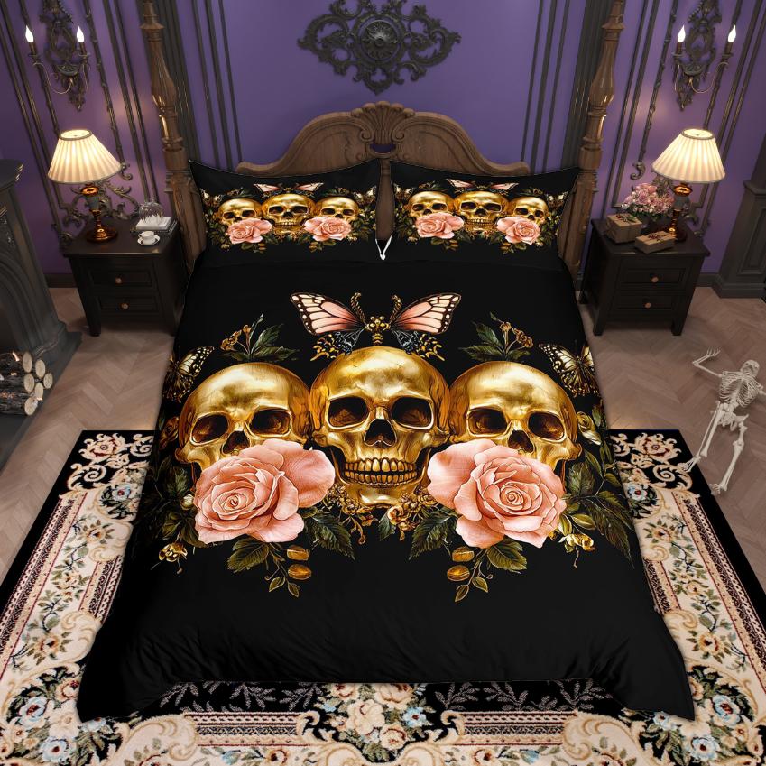 

Comforter Hallooween Happy Halloween Seet Hippie Skull Skeleton Bedding Set Sugar Skull Bed Set Comforter (quilt)-EU Single(135*200cm)3pcs