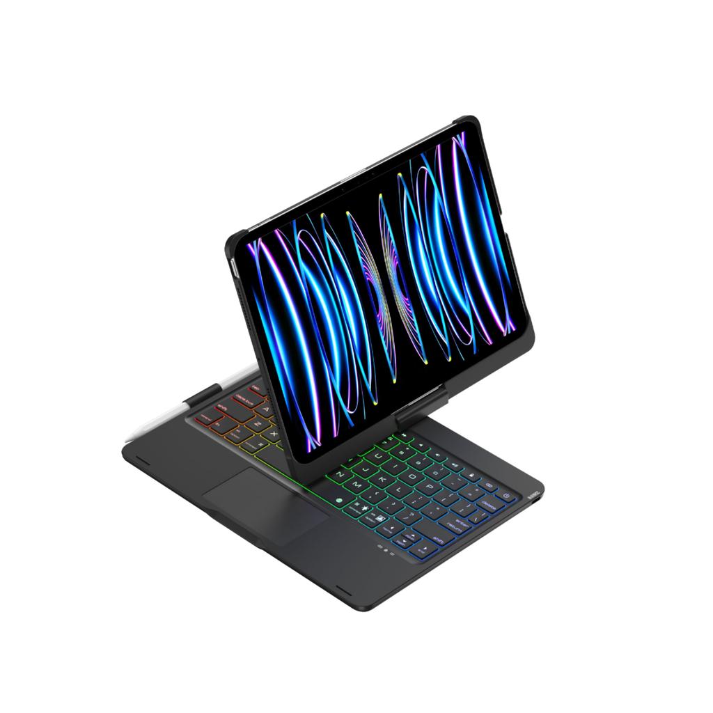 New Wireless RGB Backlit Keyboard iPad Air 7th 2025 11-inch Case 360 Rotatable Touchpad 7 Color Backlight Black Pencil Holder