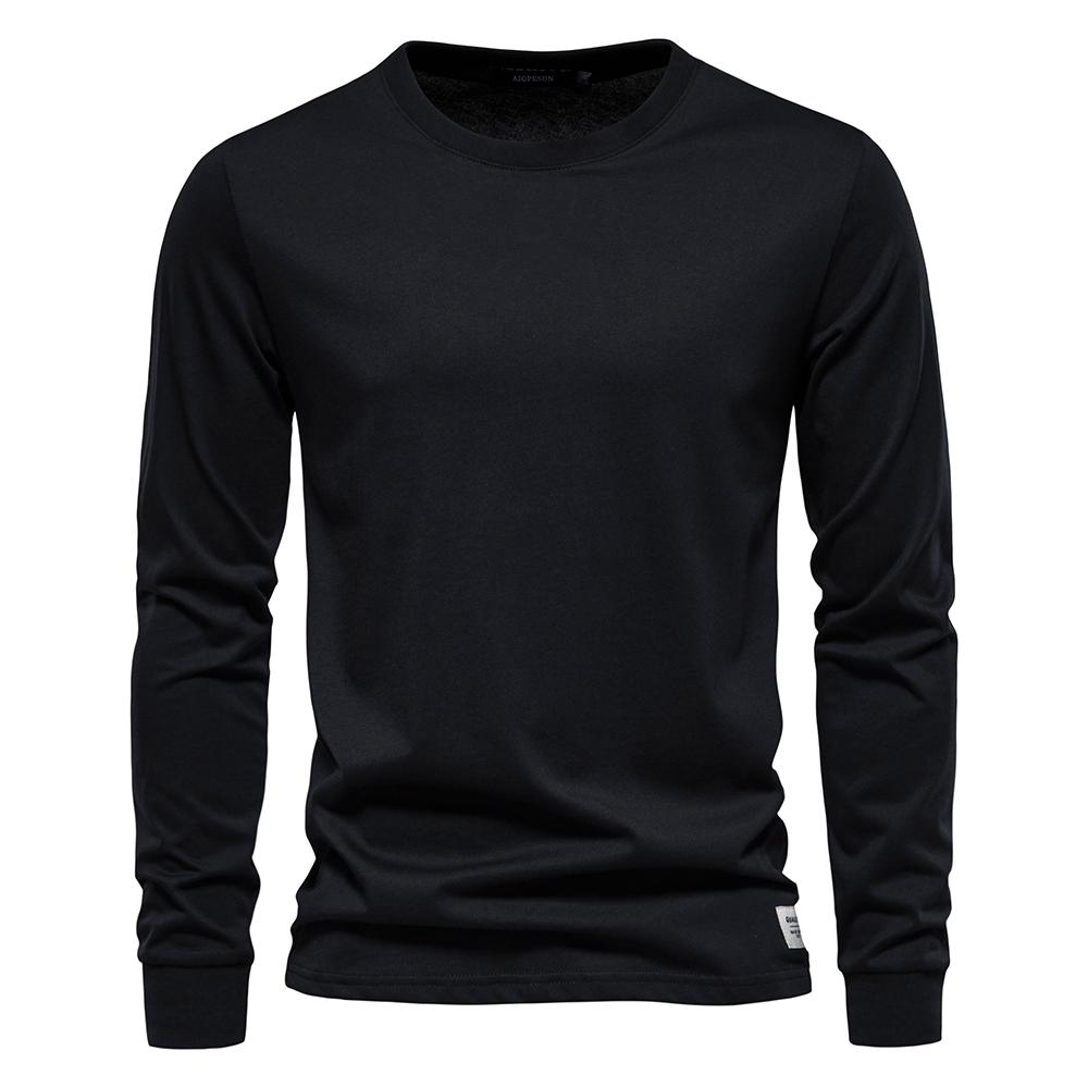 Solid Color Cotton T Shirt Men Casual O-neck Long Sleeved Mens Tshirts New Autumn High Quality Colorful T-shirt For Men