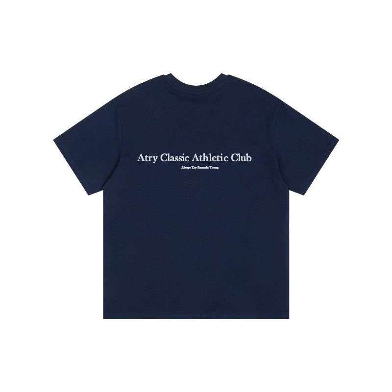 

Plus-Size Letter Print Short-Sleeve T-Shirt for Men and Women, Summer Casual Loose American-Style Pure Cotton Top Trendy Navy blue M [Recommendation 40-50kg]