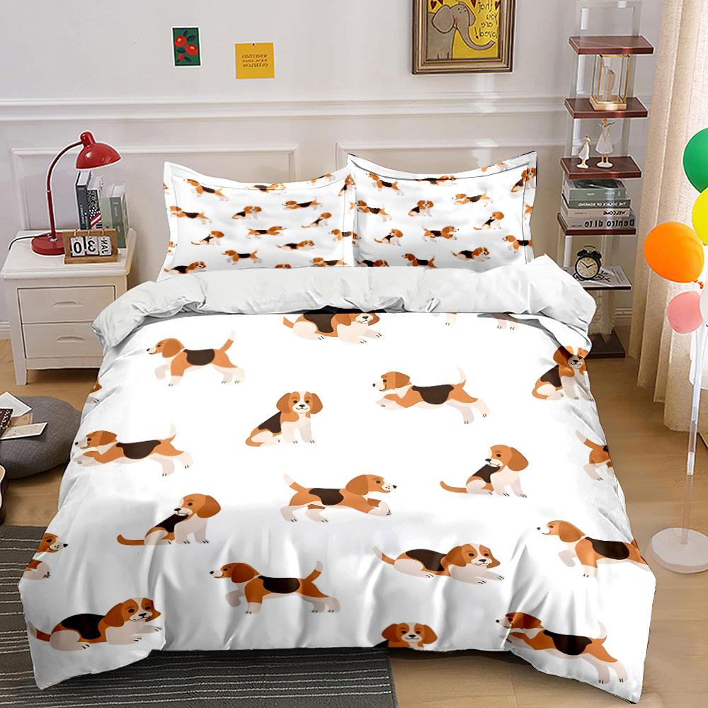 Verspielte Beagle-Parade-Freude! Bettwäsche-Sets Bettbezüge Kissenbezüge(1* Bettbezug 2* Kissenbezüge ohne Bettdecke) 155x200cm