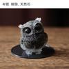 YUYAKESHI Owl Figurine, Mascot, Cute Mini Owl, Entryway, Garden, Pebble Container, Natural Stone Owl, Resin Decor, Small Item, Includes Mat (Obsidian)