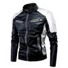 Men Coat Contrast Colors Stand Collar Motor Slim Vintage Classic Faux Leather Jacket for Biker
