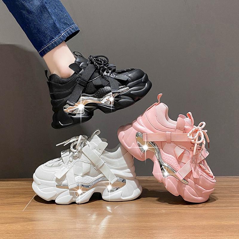 Women Platform Sneakers 6CM Sping Mesh Chunky Casual Dad Shoes Sports Vulcanized Shoes Woman Colorful Female Sneakers