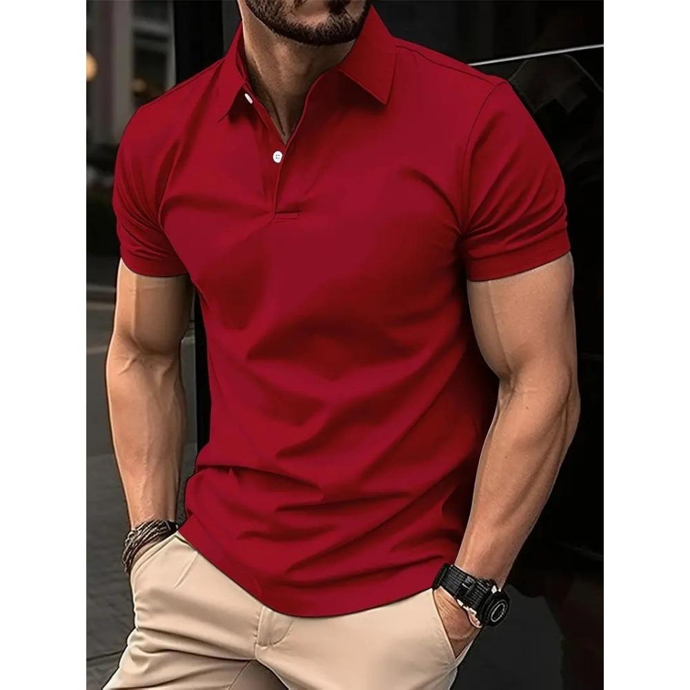 Men's Casual Solid Color Button Short Sleeved T-shirt Polo Shirt