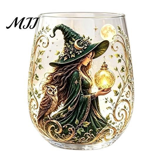 Creative Holiday Gift Fantasy Witch Glass Tea Cup, Gothic Crystal Ball Pattern Tumbler for Halloween Party Glassware Wine Juice, 320ml Vintage