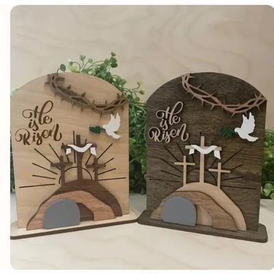 He Is Risen Decor Wooden Easter Resurrection Scene Empty Tomb Table Decorations Indoor Catholic Acrylic Sculpture