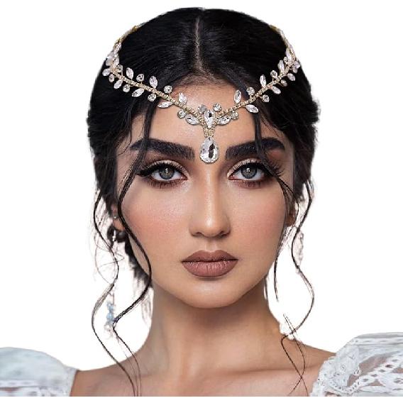 Bridal Rhinestone Headband Hair Comb for Women Wedding Teardrop Headpiece Bridal Forehead Head Chain Hair Accessories…