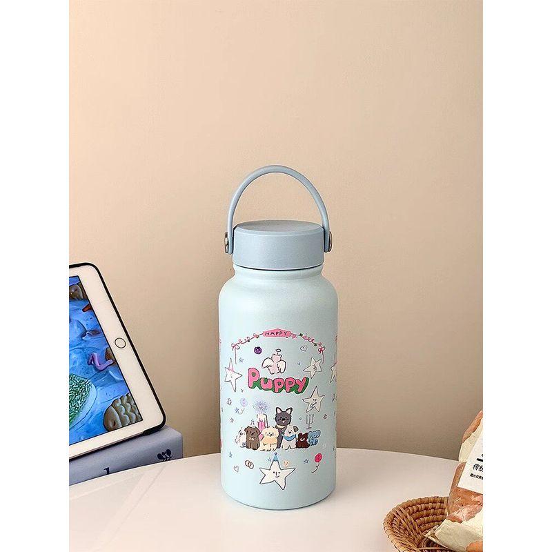 French Michals Keias Cute Cartoon Large-Capacity Thermos Cup for Women, Portable Stainless Steel Water Cup