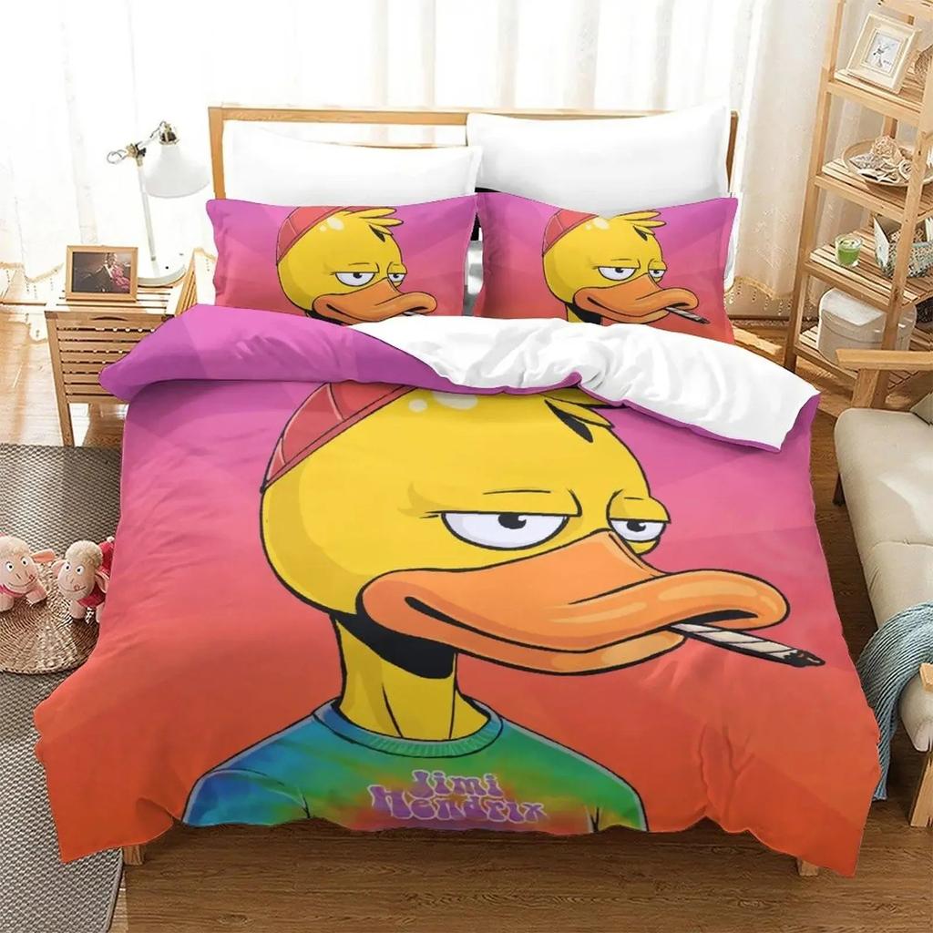 Anime Quackity Duck Bedding Set Boys Girls Twin Queen Size Duvet Cover Pillowcase Bed Kids Adult Fashion Home Textileextile
